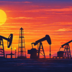 Operasi pengeboran minyak saat matahari terbenam